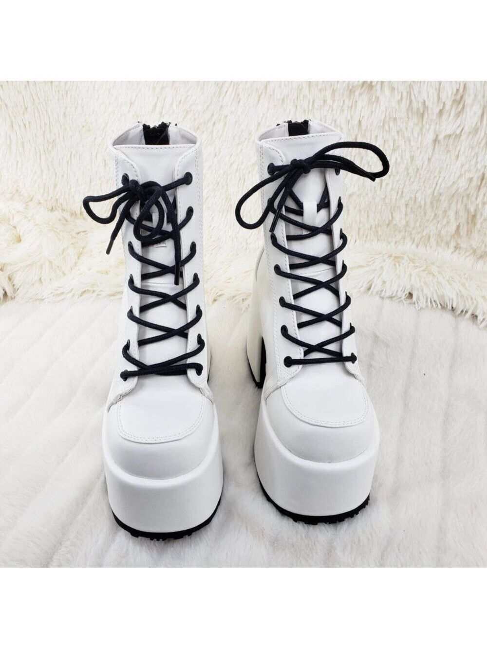 White Matte Chunky Platform Goth Punk Ankle Boots Camel - Picture 4 of 14
